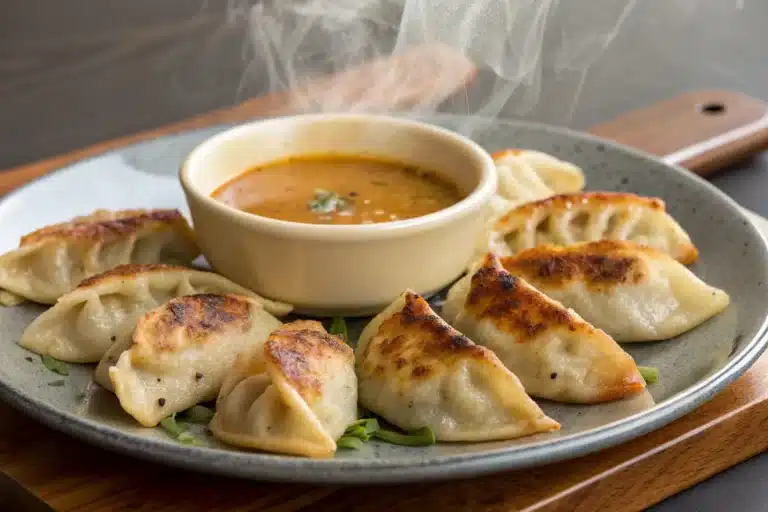 Baked Potstickers with Thai Curry Sauce