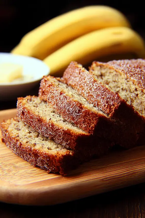 Freshly baked banana cake sliced to show moist interior