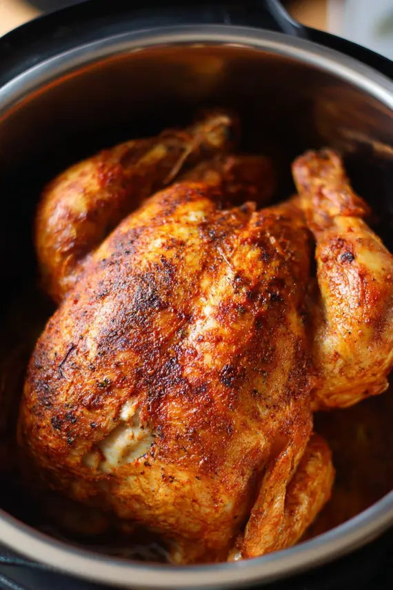 BBQ Instant Pot Whole Chicken finished dish with caramelized glaze