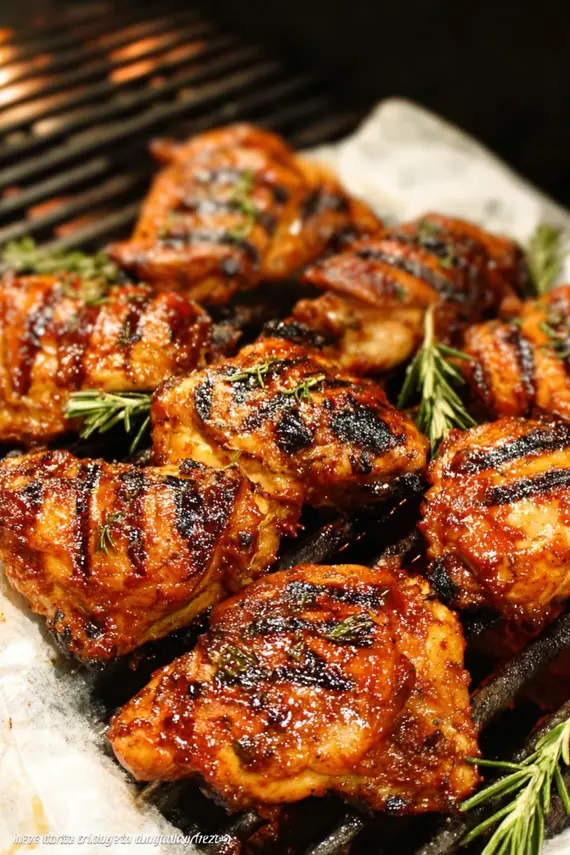 Homemade barbecue sauce being brushed onto grilled chicken