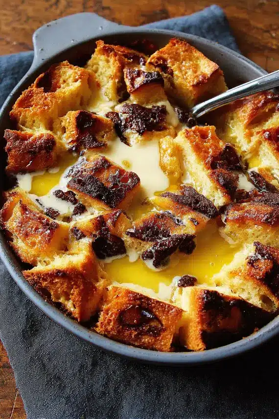 Orange Brioche Bread Pudding served with fresh berries and citrus segments
