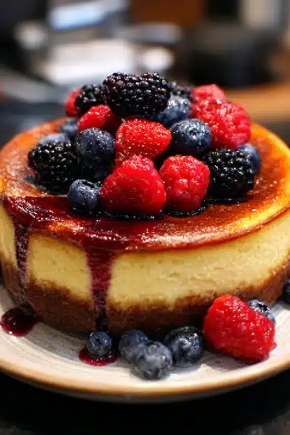 Citrus Berry Burnt Cheesecake on a serving plate showing caramelized top and creamy texture