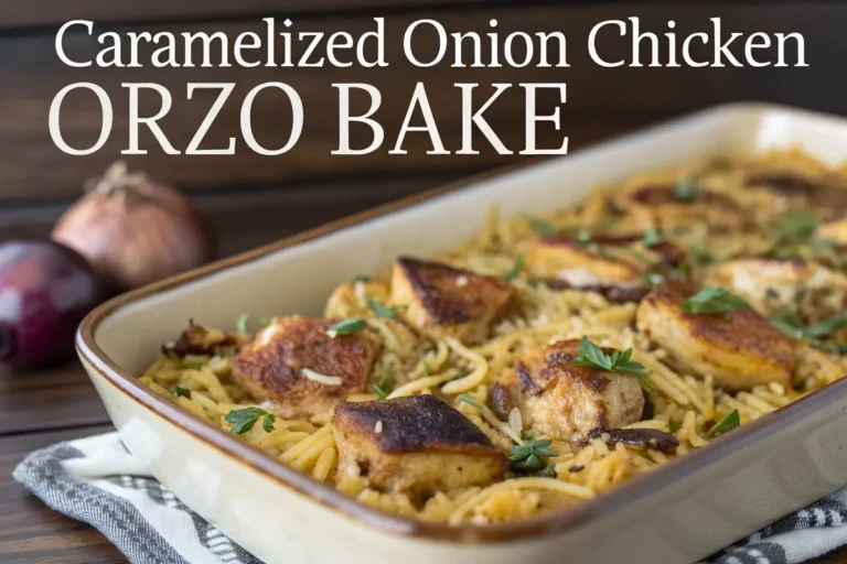 Caramelized Onion Chicken Orzo Bake