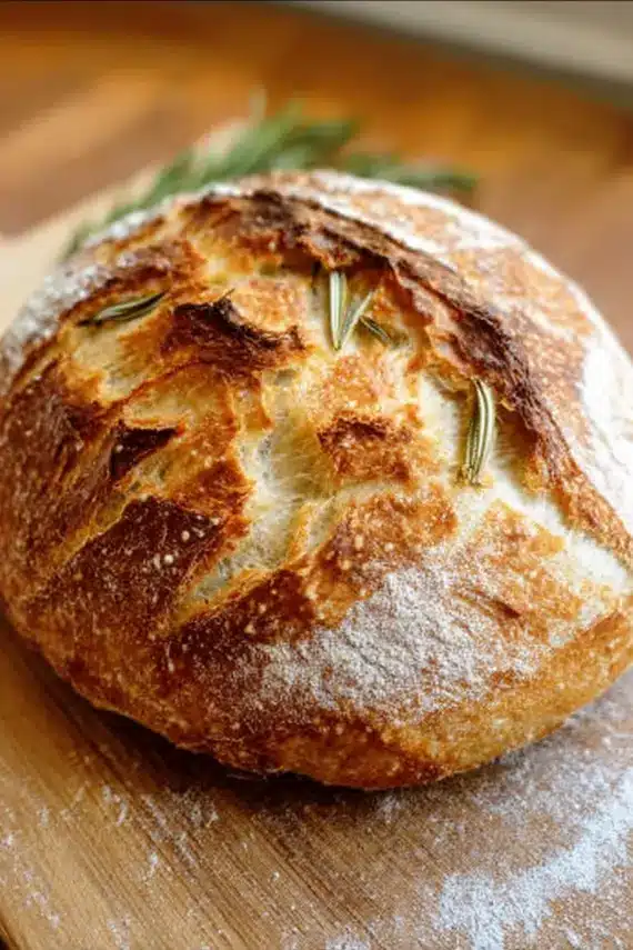 Freshly baked Cheddar Rosemary Sourdough loaf with melted cheese