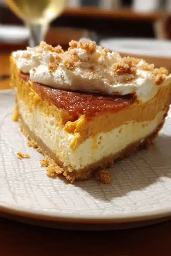 Creamy sweet potato cheesecake filling with whipped topping