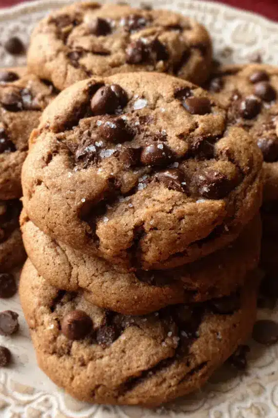 Close-up of chewy cookie dough with chocolate chips being scooped onto baking sheet
