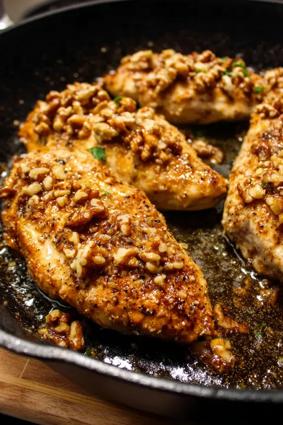 Chicken with walnut sauce on a decorative plate