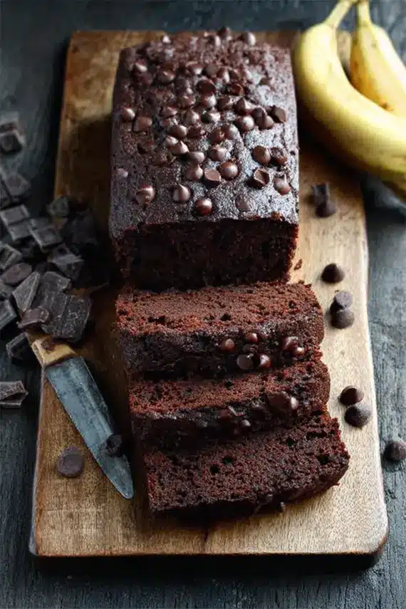 Freshly baked chocolate banana muffins on a cooling rack