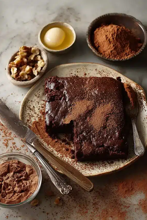 Close up of chocolate cake frosting being poured over Texas sheet cake