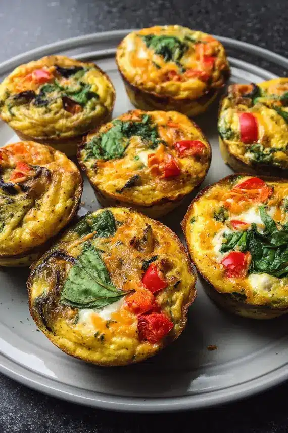 Freshly baked veggie egg muffins in a muffin tin