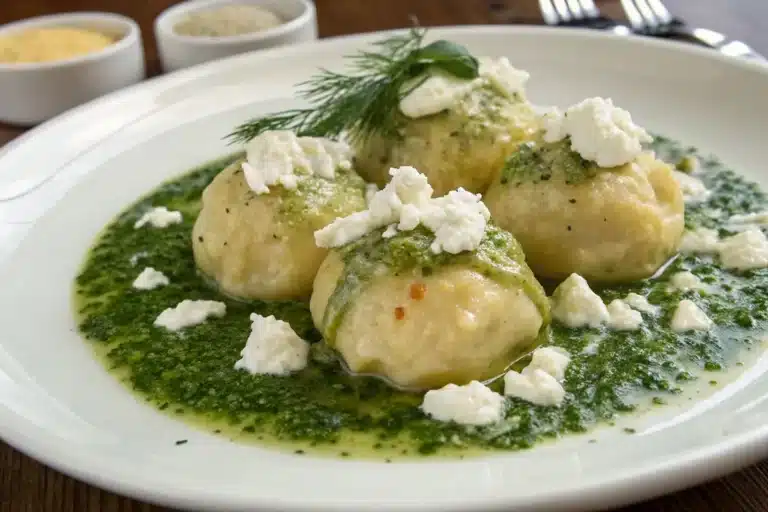 Feta Dumplings with Dill Sauce