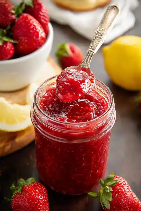 Freezer jam method with fresh strawberries and jars