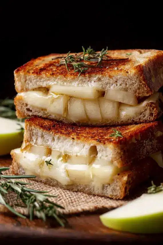 Various grilled cheese recipes including the Apple Brie Grilled Cheese served with soup and salad