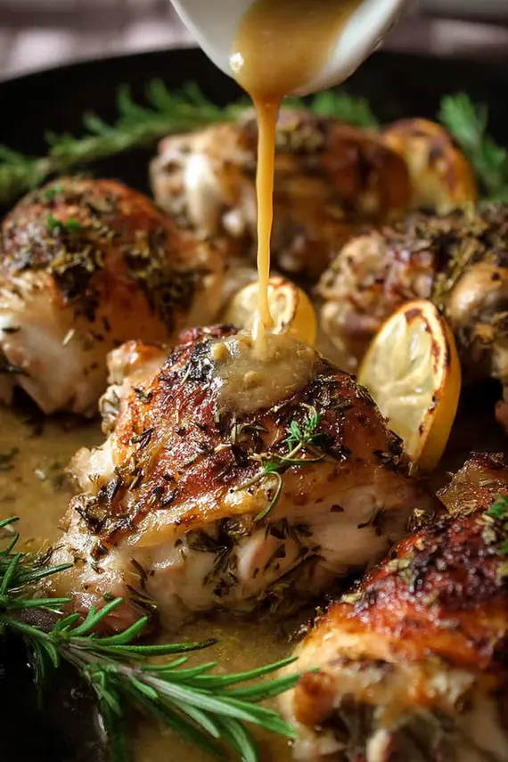 Perfectly baked herb chicken with crispy skin and fresh herbs