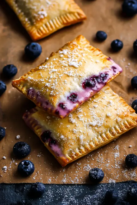 Freshly baked homemade blueberry pop tarts with golden crust and visible blueberry filling