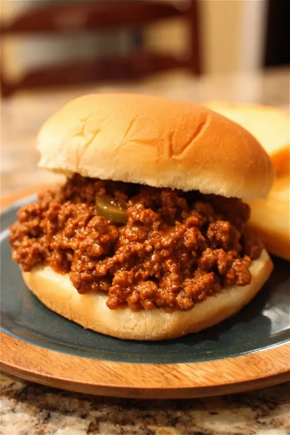 Instant pot beef recipe showing sloppy joes being served on a plate