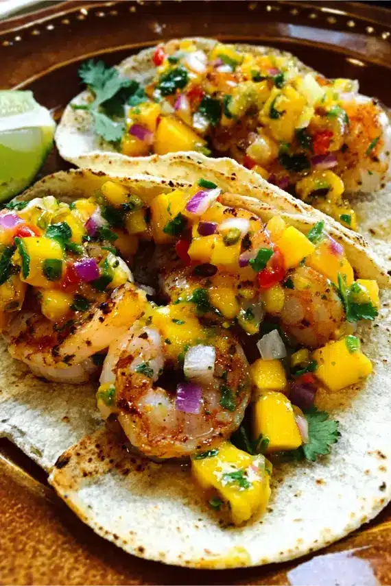 Fresh mango salsa in a white bowl with vibrant colors of diced mango, red onion, jalapeño and cilantro