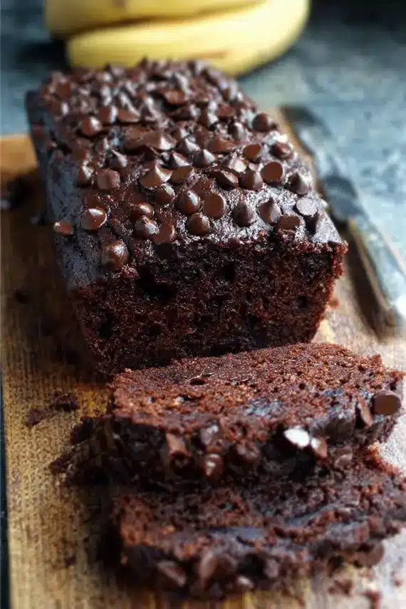 Slices of moist banana bread on a serving plate