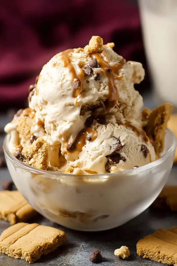 Homemade peanut butter cookie ice cream in a bowl