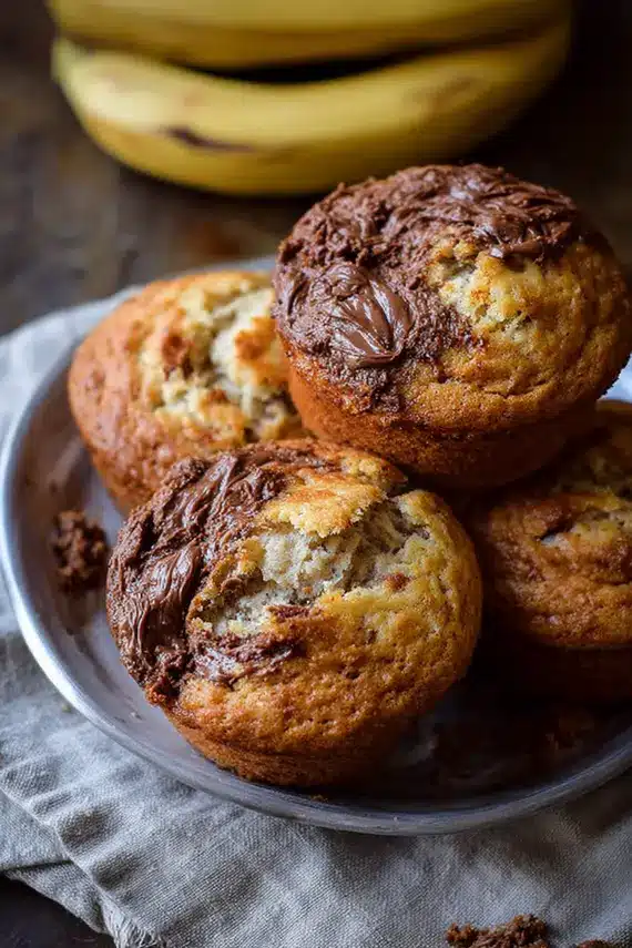 Sliced peanut butter banana muffins showing texture and layers