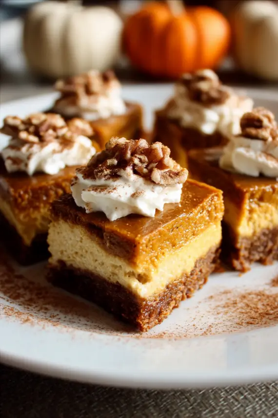 Gingersnap pumpkin cheesecake bars with perfectly layered crust and filling