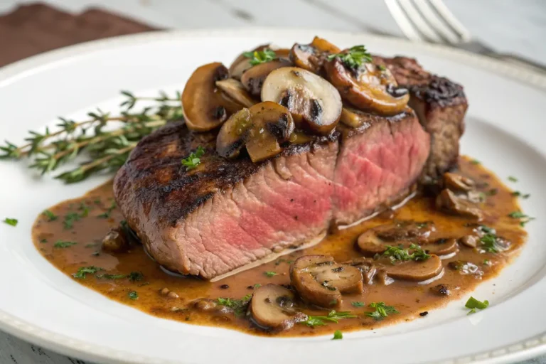 Ribeye with Mushroom Peppercorn Sauce