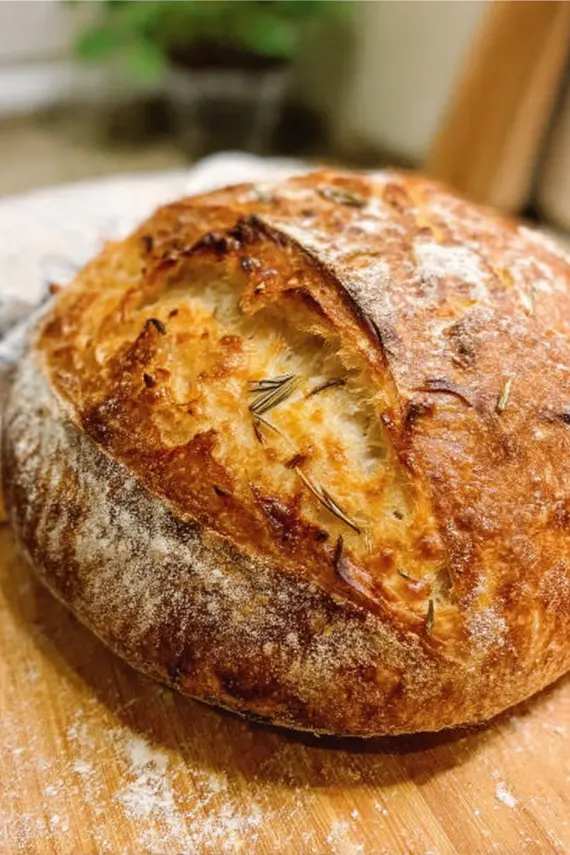 Close-up of active rosemary sourdough starter with bubbles