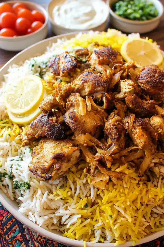 Chicken shawarma seasoning blend in a small bowl with spices scattered around it