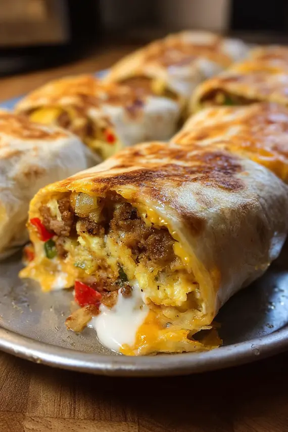 Sheet Pan Breakfast Burritos with various toppings arranged on a wooden board