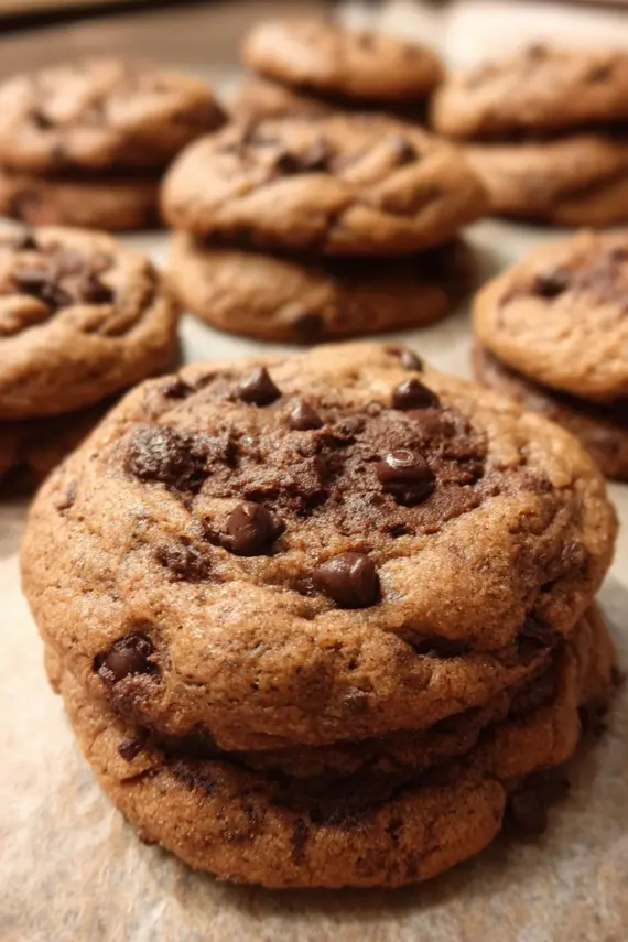 Freshly baked soft chocolate cookies cooling on a wire rack