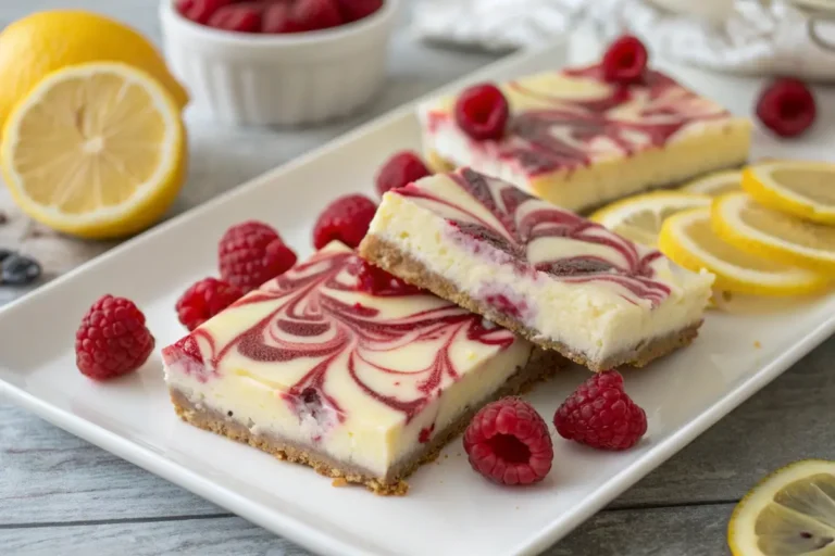swirled raspberry lemon cheesecake bars
