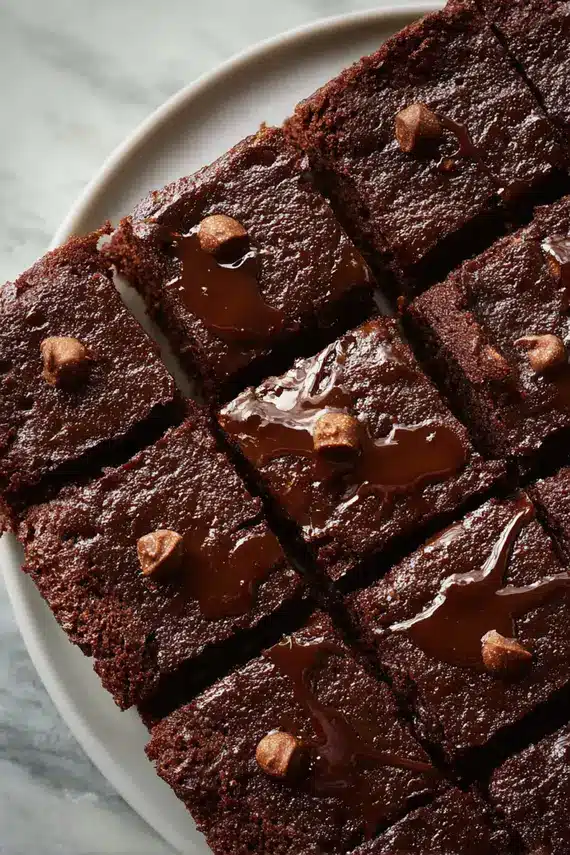 Freshly baked chocolate texas sheet cake with glossy chocolate frosting