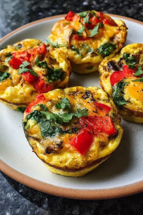 Veggie egg muffins served with fresh fruits and vegetables