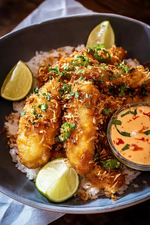 Delicious bang bang coconut chicken with creamy sauce
