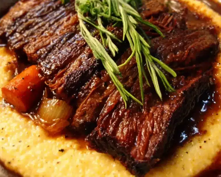 braised beef brisket with grits