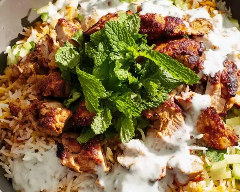 chicken shawarma rice white sauce