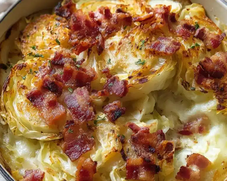 creamy baked cabbage with bacon
