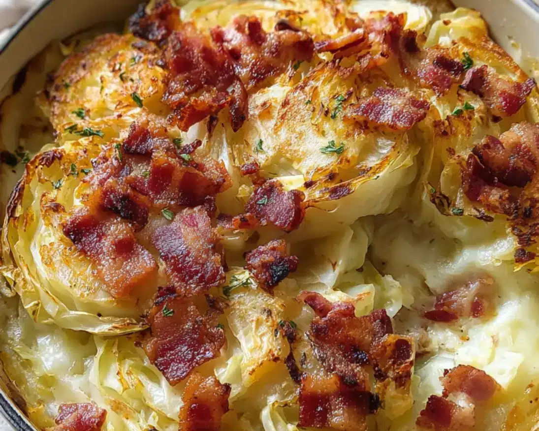 creamy baked cabbage with bacon
