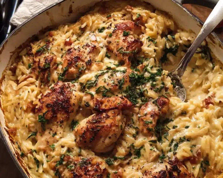 creamy chicken orzo bake