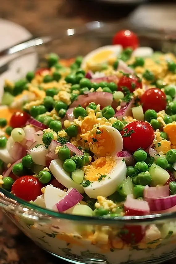 Creamy pea dressing being poured over fresh southern pea salad in a bowl