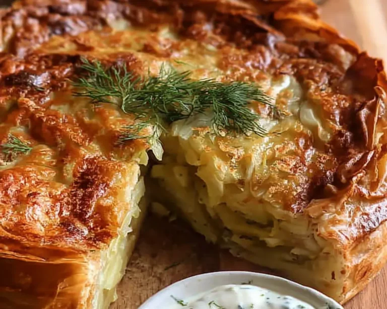 crispy cabbage pie dill sauce