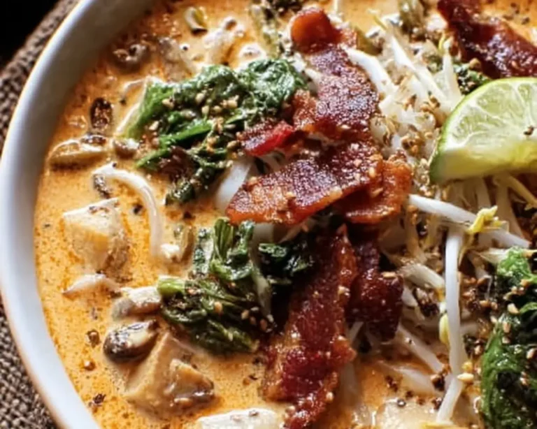 thai coconut bacon noodle soup