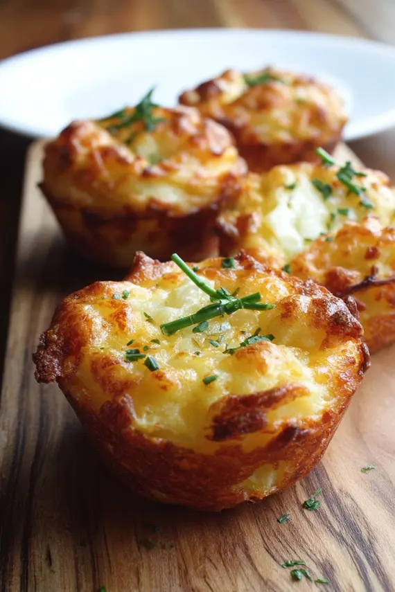 Mashed potato puffs served on a platter with dipping sauce and garnishes
