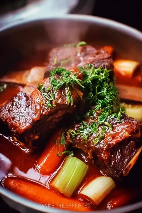 Braised beef short ribs without wine served with mashed potatoes and vegetables