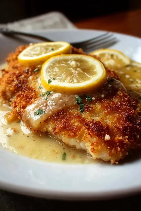Golden crispy lemon pecorino chicken breasts fresh from the oven