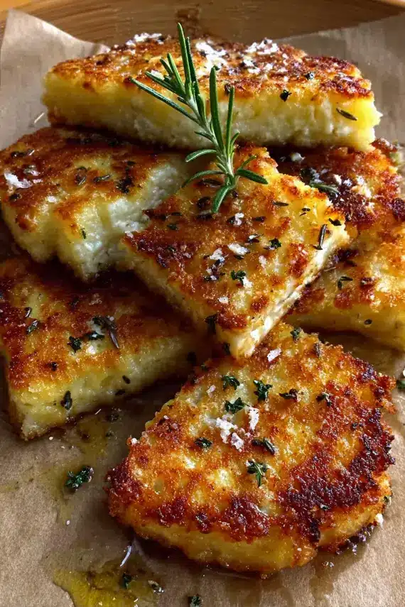 Golden baked halloumi potato squares on a baking sheet