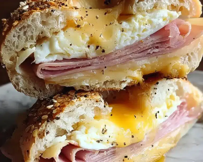 mortadella egg cheddar bagel sandwich